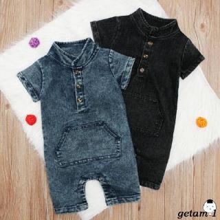 Bộ áo liền quần jean ngắn tay thời trang mùa hè dành cho các bé