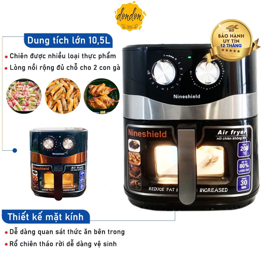 NỒI CHIÊN KHÔNG DẦU NINE SHIELD DUNG TÍCH LỚN 10.5L