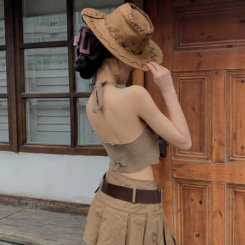 Áo hai dây vải len hở rốn gợi cảm thời trang cho nữ