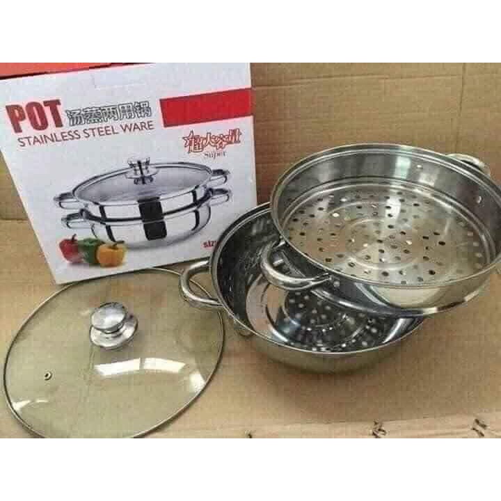 Nồi hấp inox 2 tầng và 3 tầng size 28cm siêu to, hấp được trên bếp ga và bếp từ, hấp xôi, bánh bao