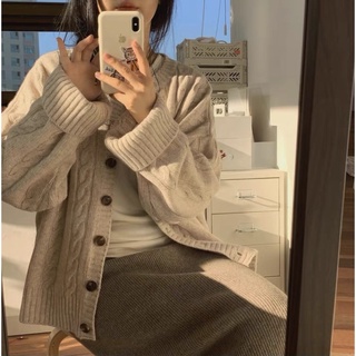 Áo cardigan len cổ tròn, vặn thừng