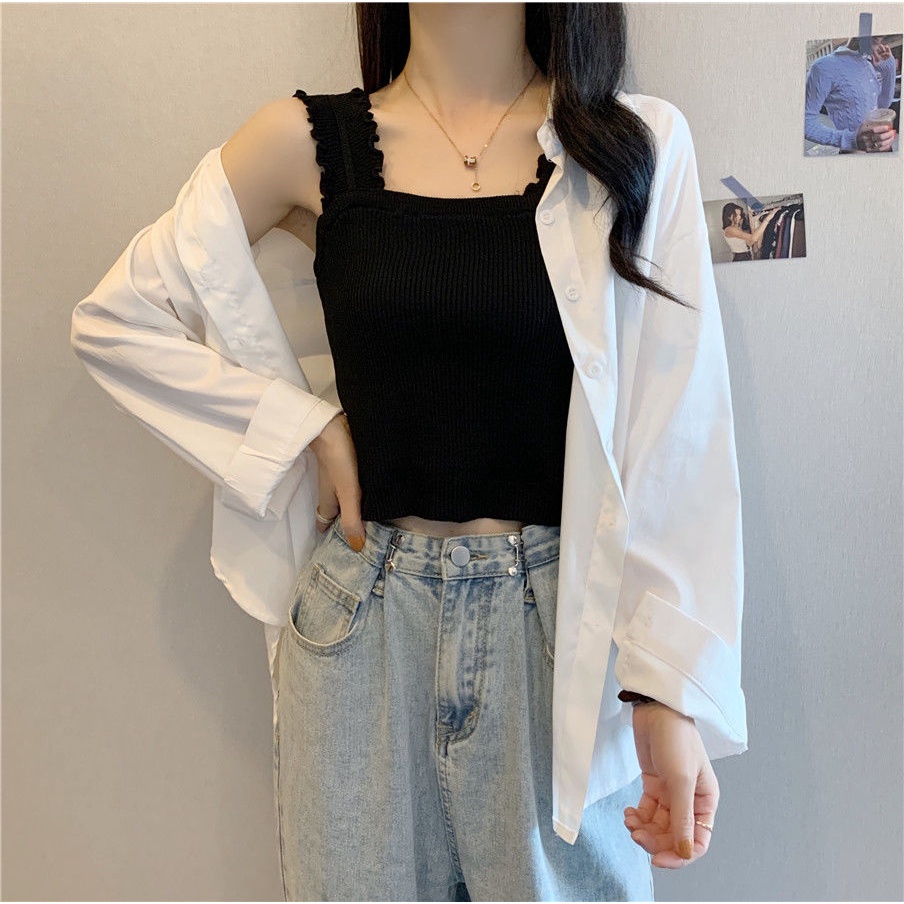 Áo dệt kim sát nách vải lông cừu dày giữ ấm mùa thu đông cho nữ