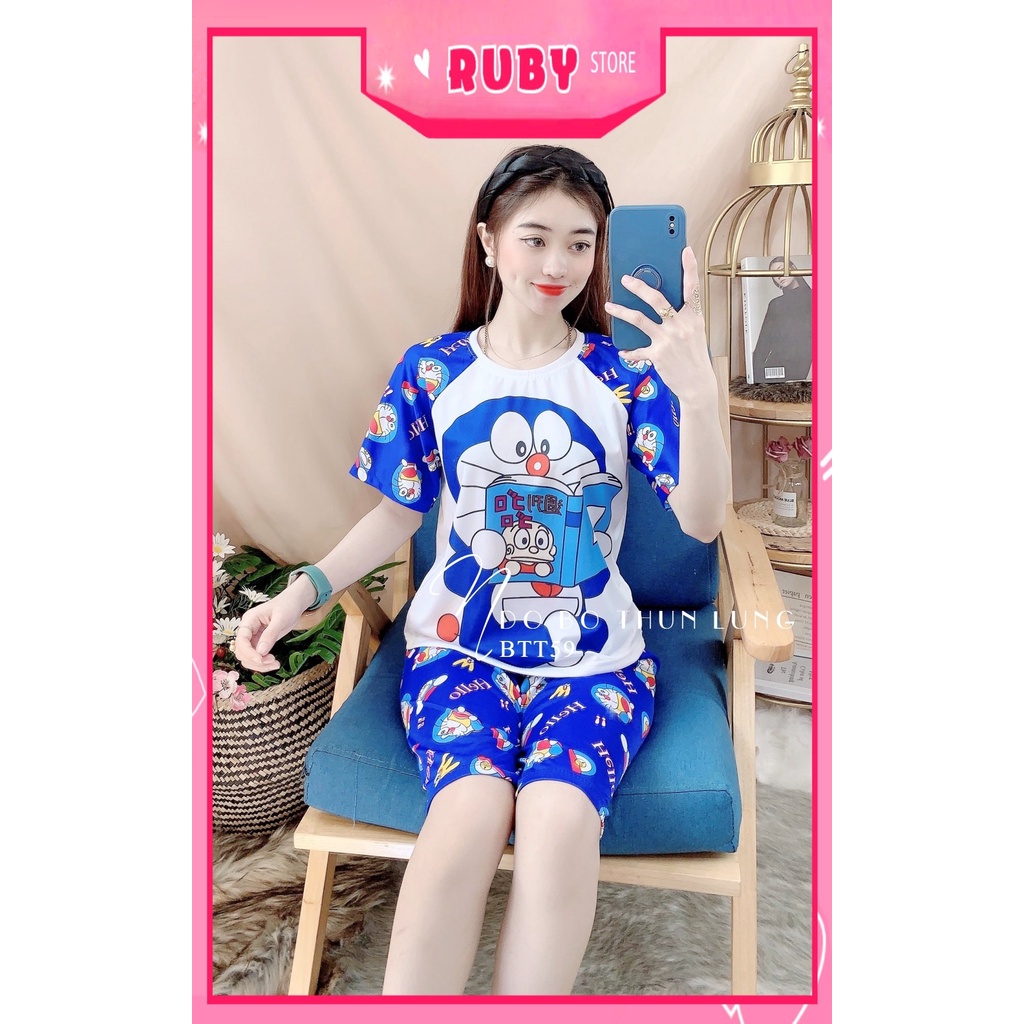 Đồ bộ nữ mặc nhà chất thun mềm mịn in hình Doremon hoạt hình dễ thương Đồ bộ thun lửng BTT59