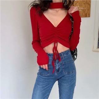 Áo Croptop rút ngực tay dài hót