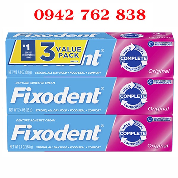 Combo 3 keo dán hàm răng giả Fixodent 68g USA Hàng mới về chính hãng