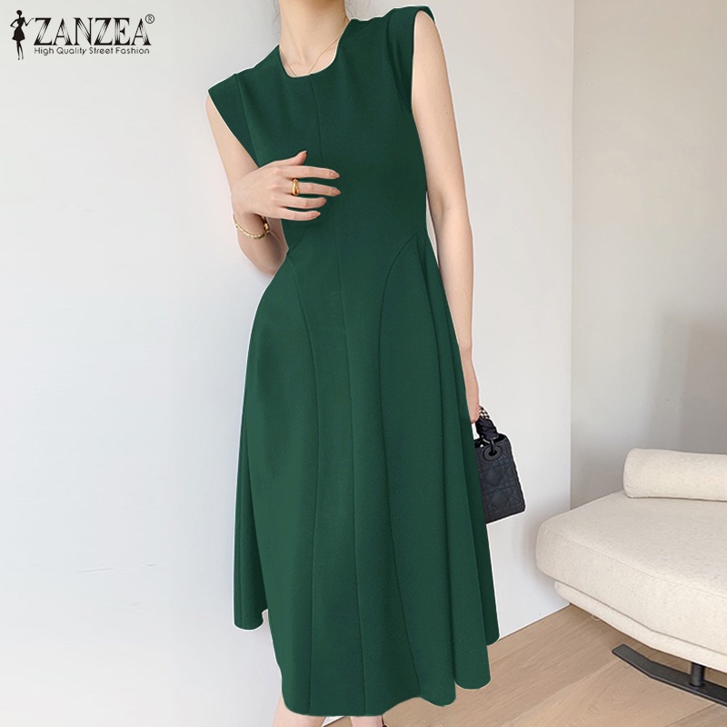 Đầm ZANZEA không tay cổ tròn dáng chữ A thời trang gợi cảm dành cho nữ