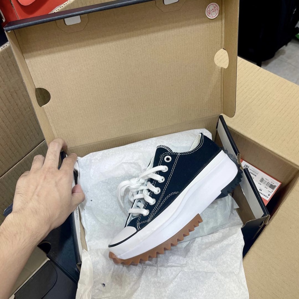 Run Star Hike Black Low Top / Giày Converse Thể Thao Đế Cao 168816C