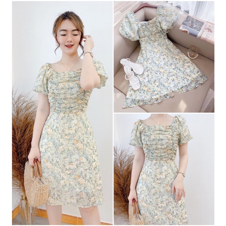 VÁY VOAN NHÚN NGỰC HOA XANH by MULLET