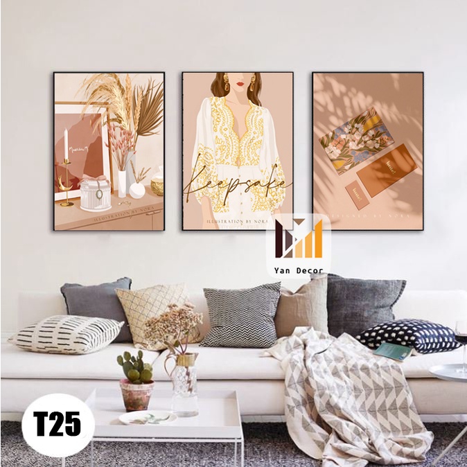 Bộ 3 bức tranh trừu tượng vintage T25 CHỌN KHUNG