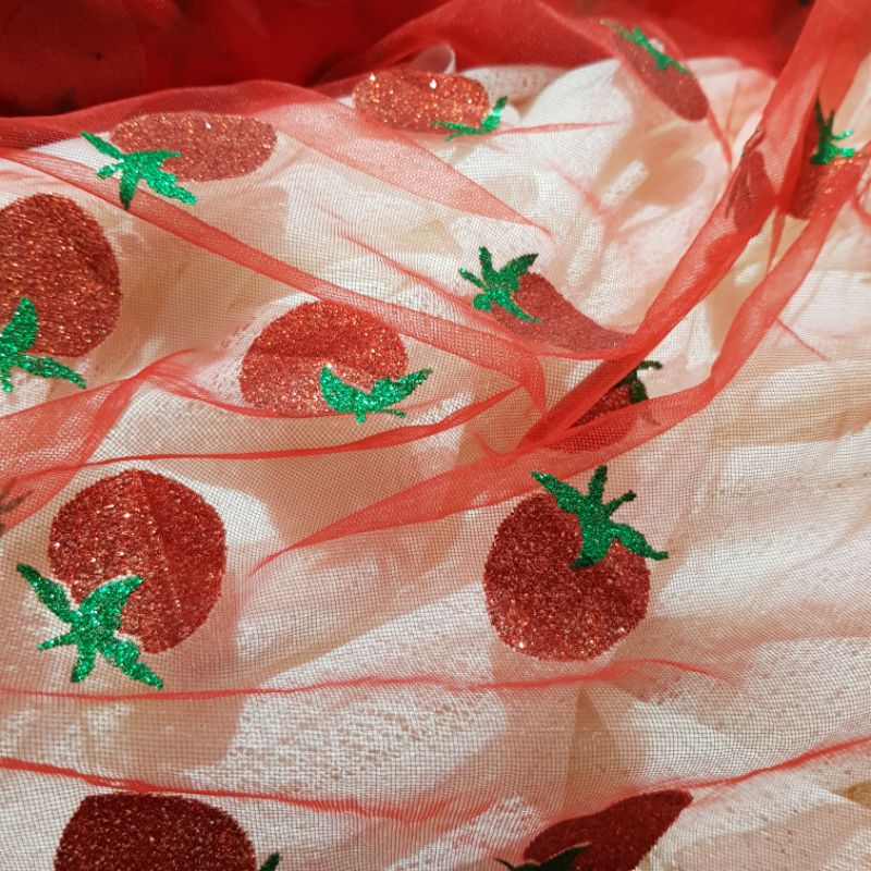 🍓Voan Lưới Mềm Họa Tiết Dâu Tây 🍓1Met