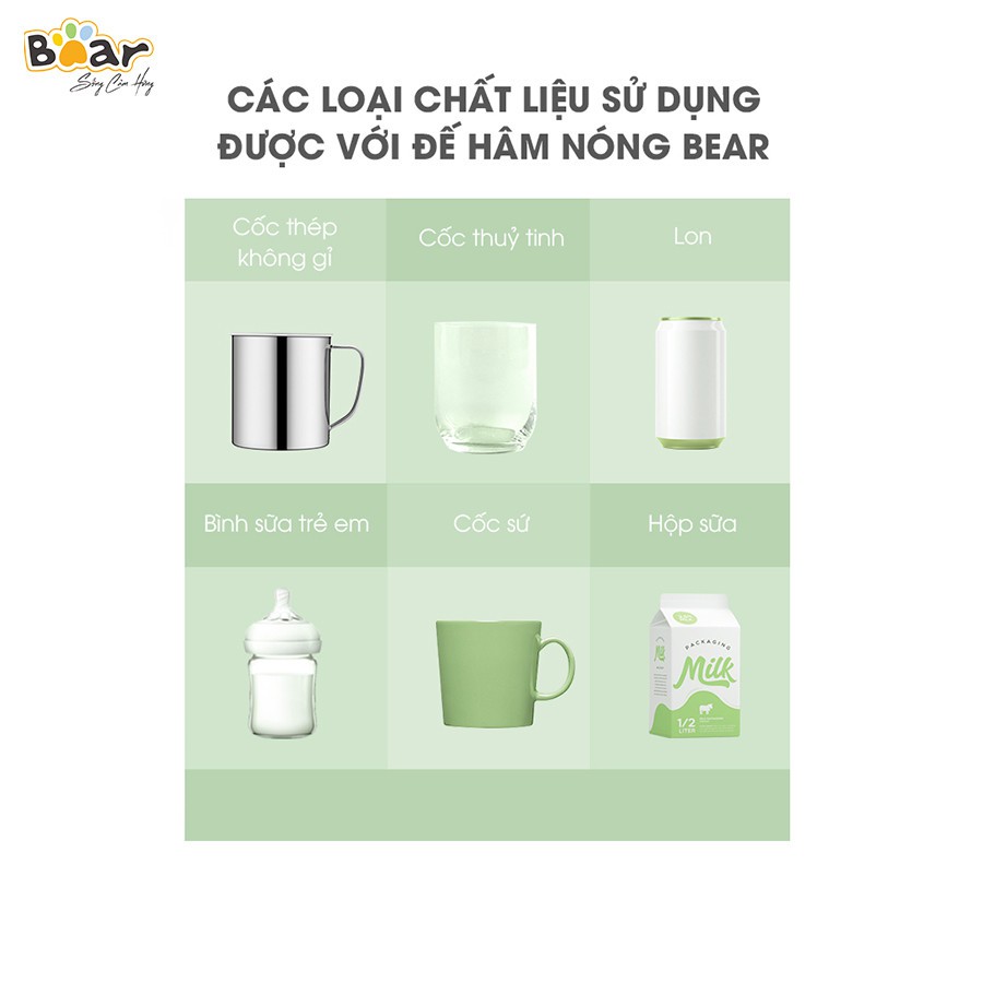 [Nội địa] Đế hâm nóng thức uống tương thích nhiều chất liệu kèm cốc sứ Bear DRBD-A16B1 16W màu xanh - Hàng chính hãng