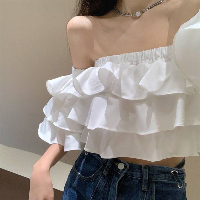Áo trễ vai 3 tầng nhún bèo tiểu thư màu trơn xinh xắn, áo kiểu, crt, bẹt vai - Mã: 778 TV-FASHION