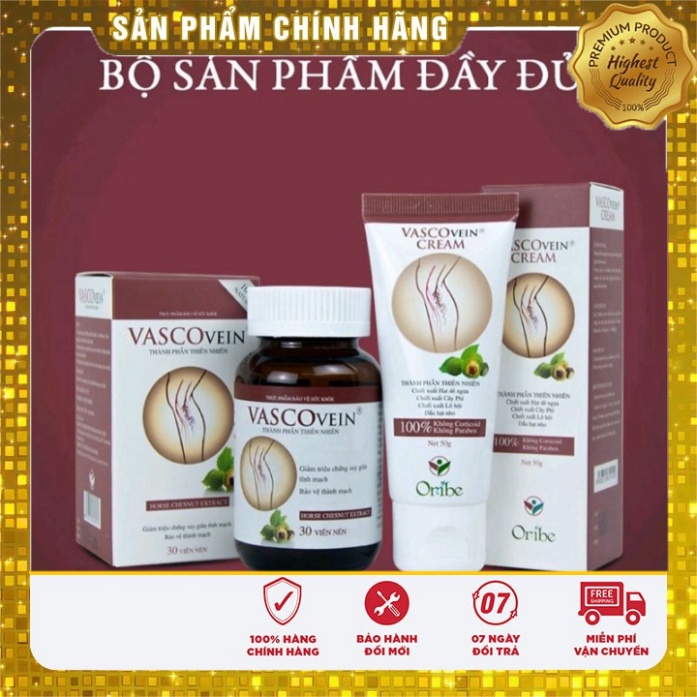 Kem thoa - Viên uống giảm đau, sưng, phù chân, hỗ trợ trong suy giảm tĩnh mạch Vascovein Oribe ( Tuýp 50g - hộp 30 viên)
