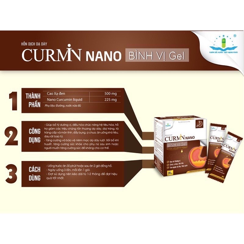 [CHÍNH HÃNG] CURMIN NANO Bình Vị Gel Hỗ Trợ Giảm Ợ Chua, Đau Rát Thượng Vị, Trào Ngược Dạ Dày - Hộp 30 Gói
