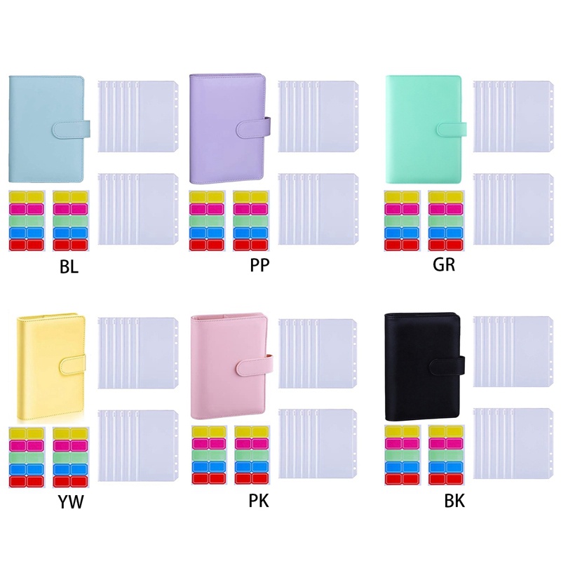 Set 12 Tờ Giấy A6 Bìa Da PU Đựng Tiền Tiết Kiệm Có Nhãn Dán Tiện Dụng