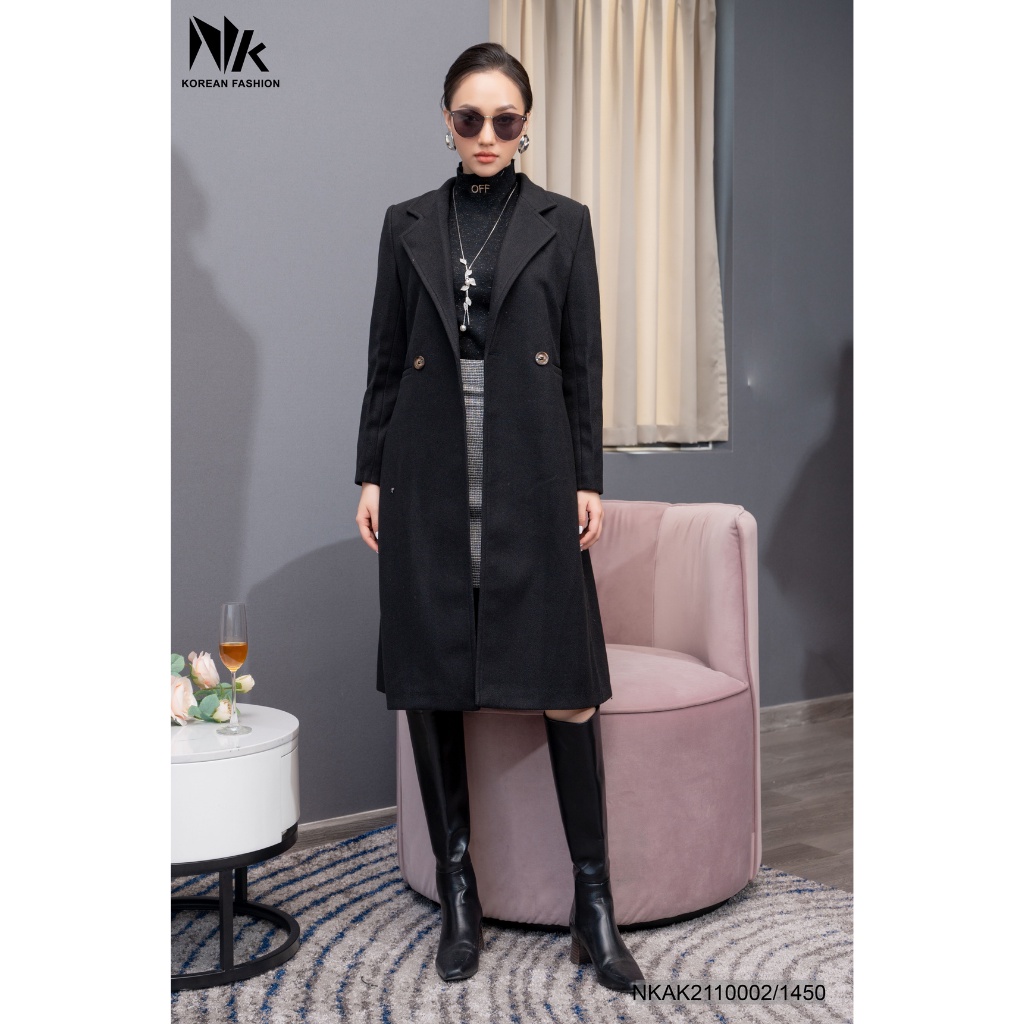 Áo Măng Tô Nữ NK Fashion Dáng Dài Có Cúc Nắp 2 Túi Vải Hàn Mềm Mịn Có Lớp Lót Trong Chất Dạ Cao Cấp Không Xù NKAK2110002