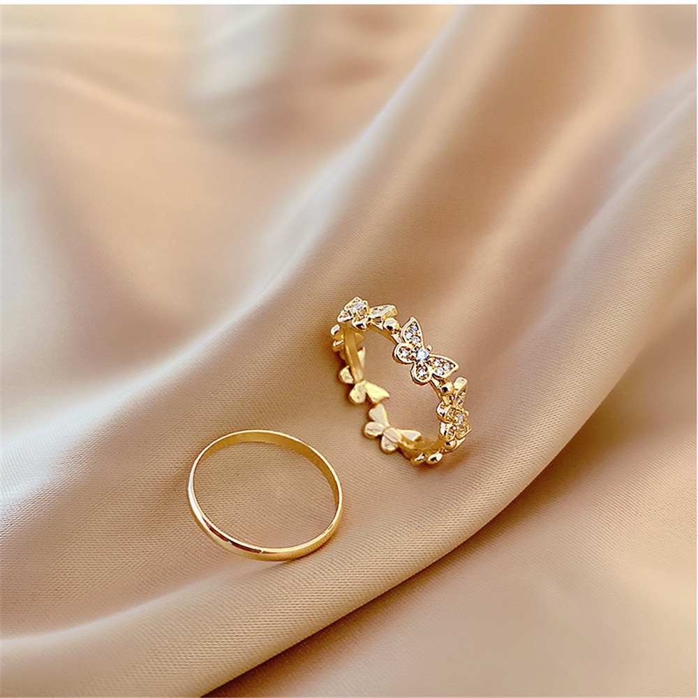 Set 2 Nhẫn Hình Bướm Đính Đá Pha Lê Đơn Giản Cá Tính