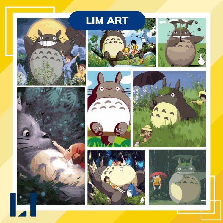 Tranh sơn dầu số hoá có khung LIM Art -Tranh tô màu theo số hoạt hình Ghibli Totoro