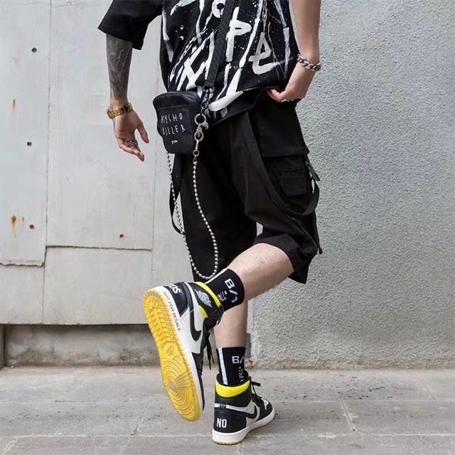 [ MỚI SIÊU HÓT ] QUẦN SỌT TÚI HỘP 2 CHỐT IN LOGO kiểu short đùi lững nam nữ màu đen chất kaki tốt M22