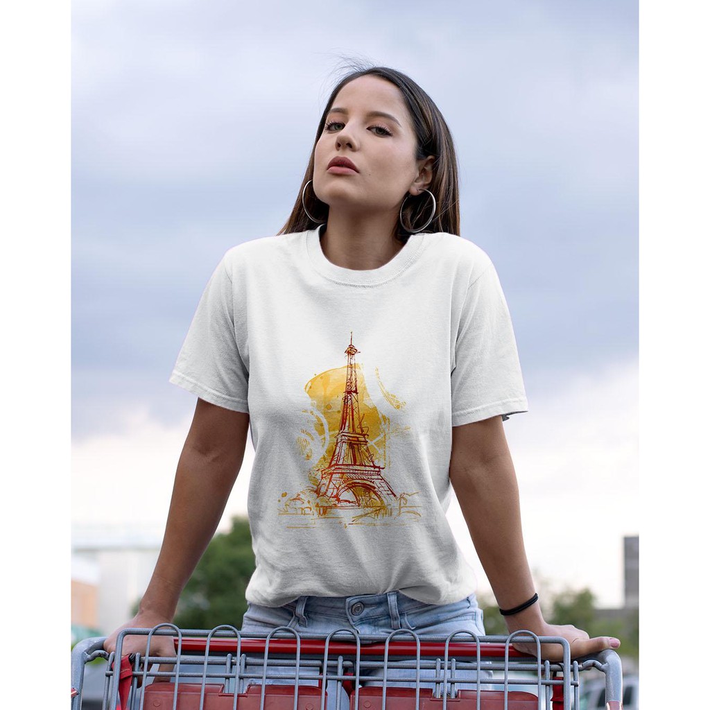 Áo thun Nữ in hình tranh vẽ tháp Eiffel -Cotton Thun - Phong Cách - Dẽ Thương - Cá Tính
