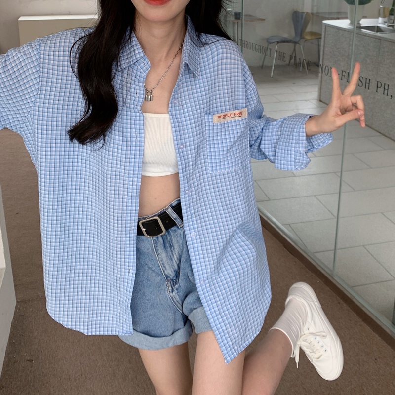 SUXI Áo Sơ Mi Dài Tay Chống Nắng Họa Tiết Ca Rô Thời Trang Dành Cho Nữ