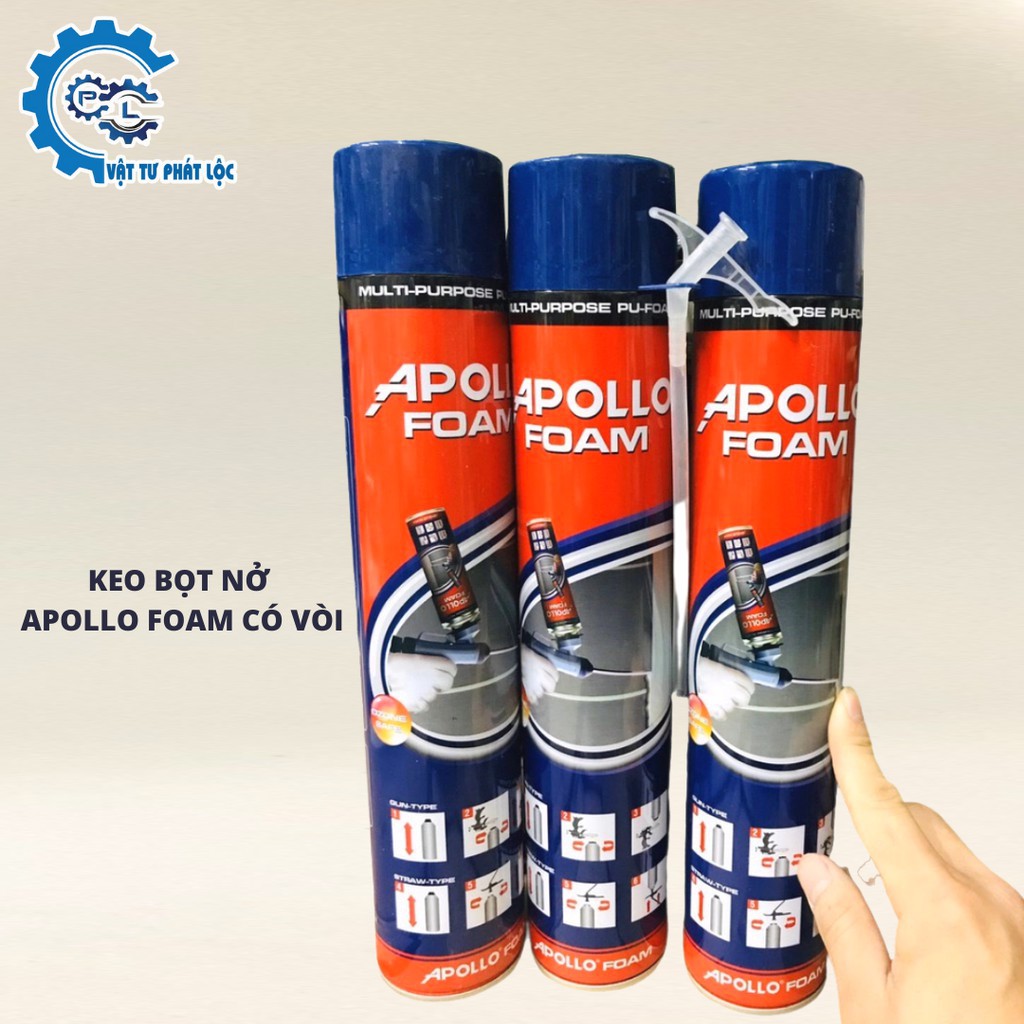 Keo bọt nở Apollo Foam 750ml cầm tay có vòi đi kèm