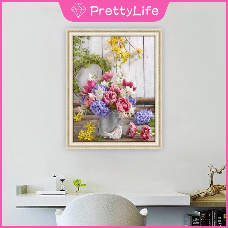 Bộ Tranh Đính Đá 5d Họa Tiết Giỏ Hoa Độc Đáo Diy 40x50cm