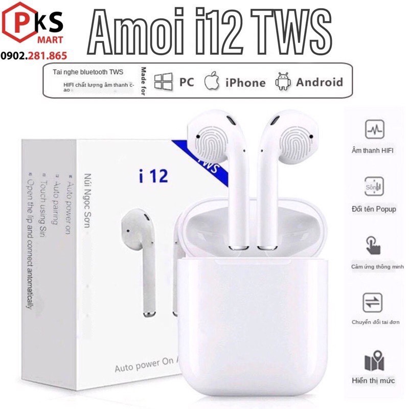 Tai Nghe Bluetooth i12 5.0 Cảm Ứng Cực Nhạy Tăng Chỉnh Âm Lượng 1 Đổi 1 Trong 30 Ngày - PKSMART - PHỤ KIỆN SỐ 9999