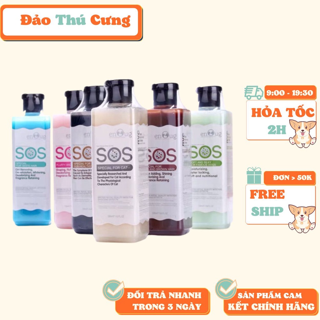 (10 loại)  Sữa Tắm SOS SPA cao cấp phục hồi da và lông dành cho chó mèo. (dùng cho mọi loại chó mèo)