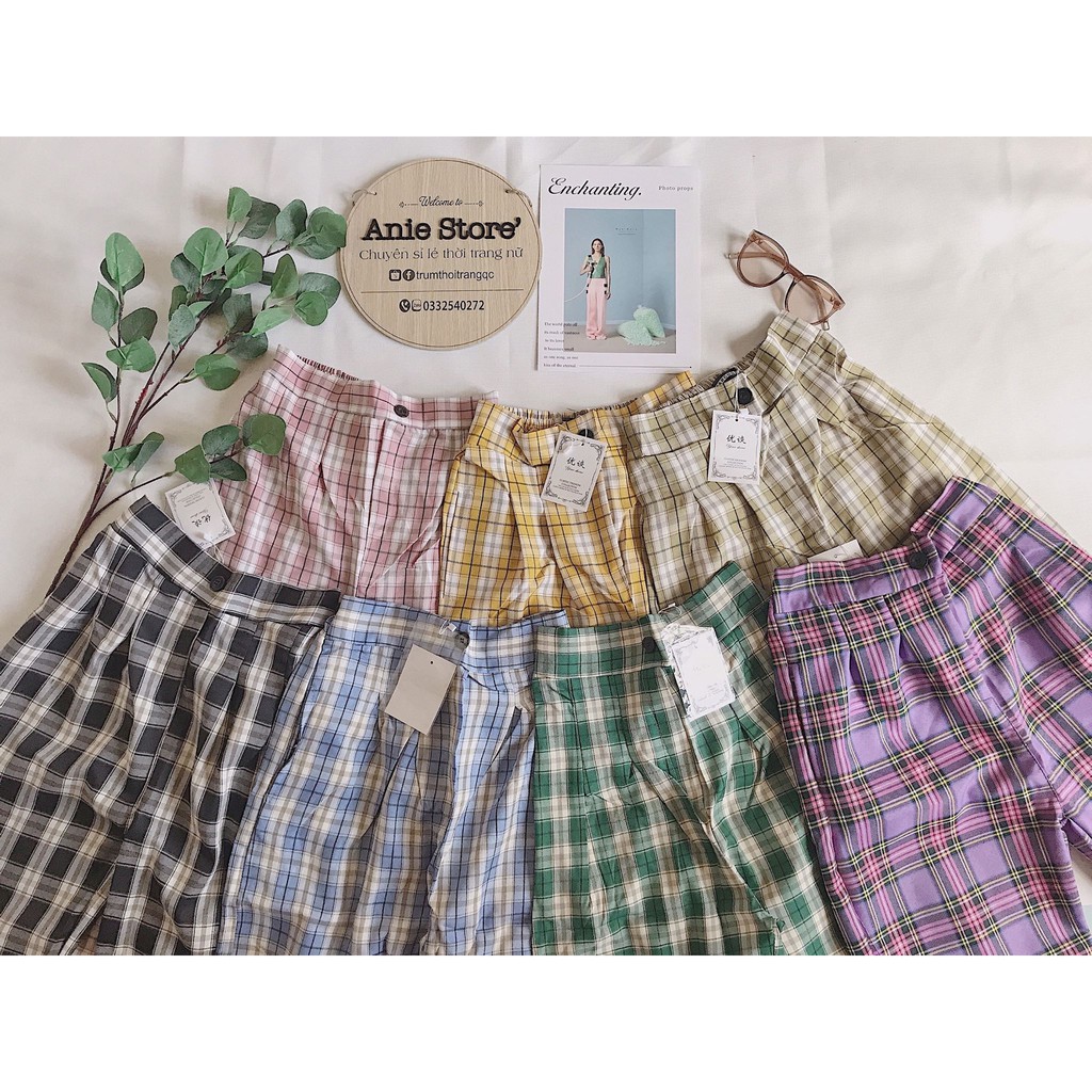 💃 Quần Culottes Nữ Kẻ Caro Cạp Chun Ống Rộng Nhiều Màu | BigBuy360 - bigbuy360.vn