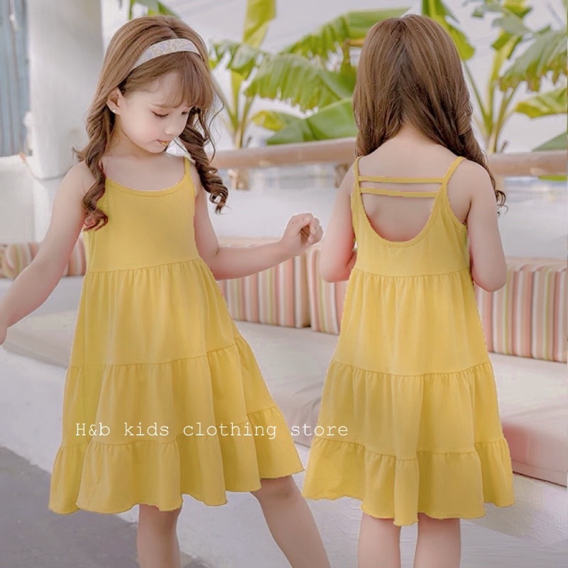 Váy đầm thô boi trơn rực rỡ chào hè cho bé gái