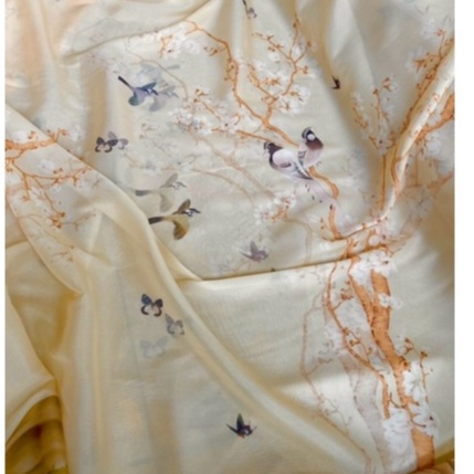 Áo Dài Cách Tân 4 Tà Chim Gia, Áo Dài Cách Tân Nữ Tơ Óng  đính kết Chim Anh Đào