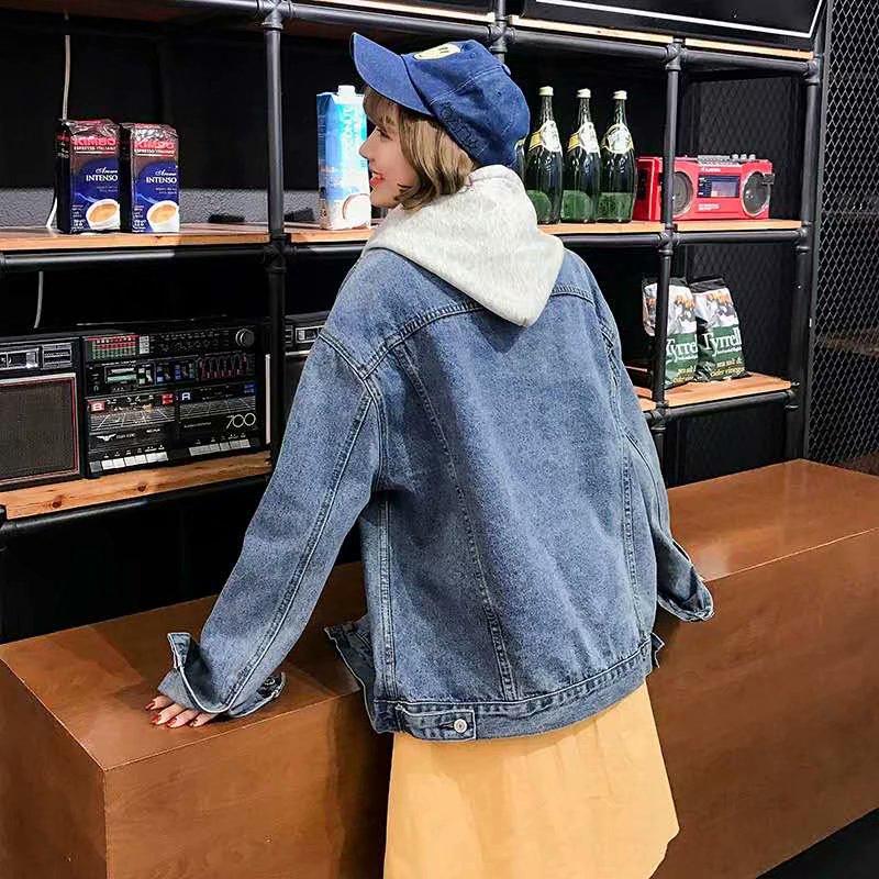 Hooded denim jacket Men's and women's couple wear Hong Kong style casual jacket Detachable hat All-match top coat INS Retro denim denim jacket Baseball jacket