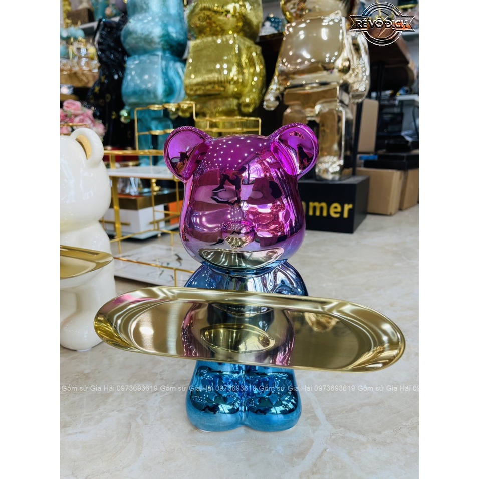 Tượng Gấu bê khay sáng tạo trang trí Phòng khách - Gấu đựng kẹo màu sắc, quà tặng khai trương + Tân gia