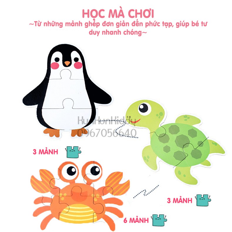 [6 in 1] BỘ XẾP HÌNH BẰNG GỖ HỘP THIẾC CHO BÉ