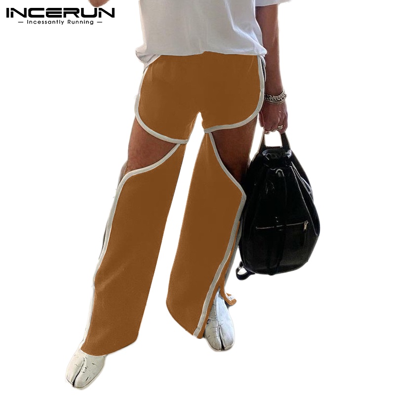 Quần INCERUN dài eo thun thiết kế hở đùi thời trang cá tính cho nam