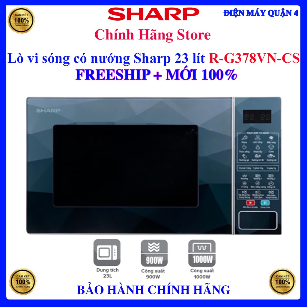 Lò vi sóng Sharp R-G378VN-CS 23 lít, Bạc, Có nướng