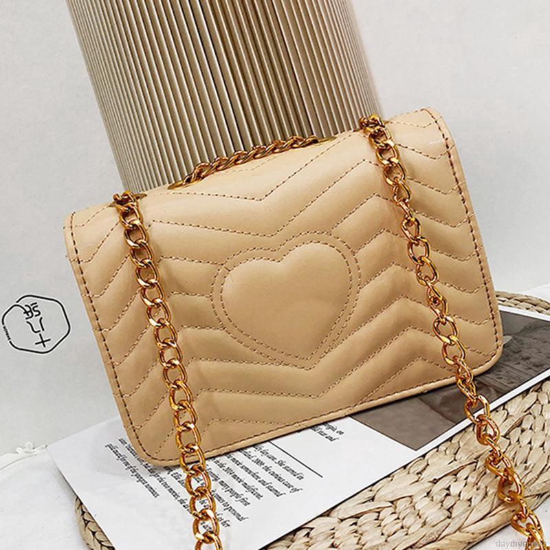 Women Casual Solid Color Crossbody Lozenge Chain Shoulder Bag Handbag