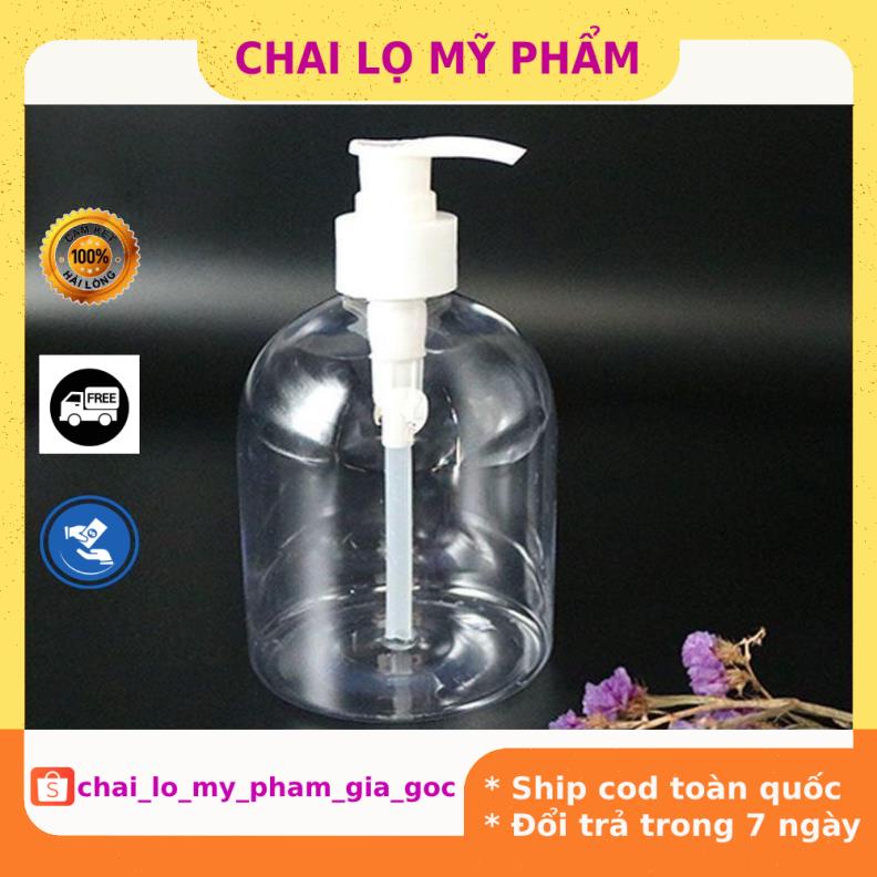 Chai Chiết Mĩ Phẩm ❤ GIÁ TỐT NHẤT ❤ Chai nhựa pet vòi nhấn sữa tắm 500ml Trong lùn chiết mỹ phẩm , phụ kiện du lịch
