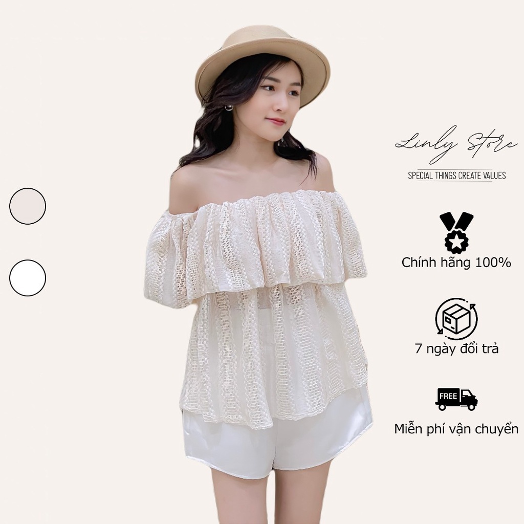 Áo kiểu nữ trễ vai tay bồng dáng rộng Linly Store A-TVR
