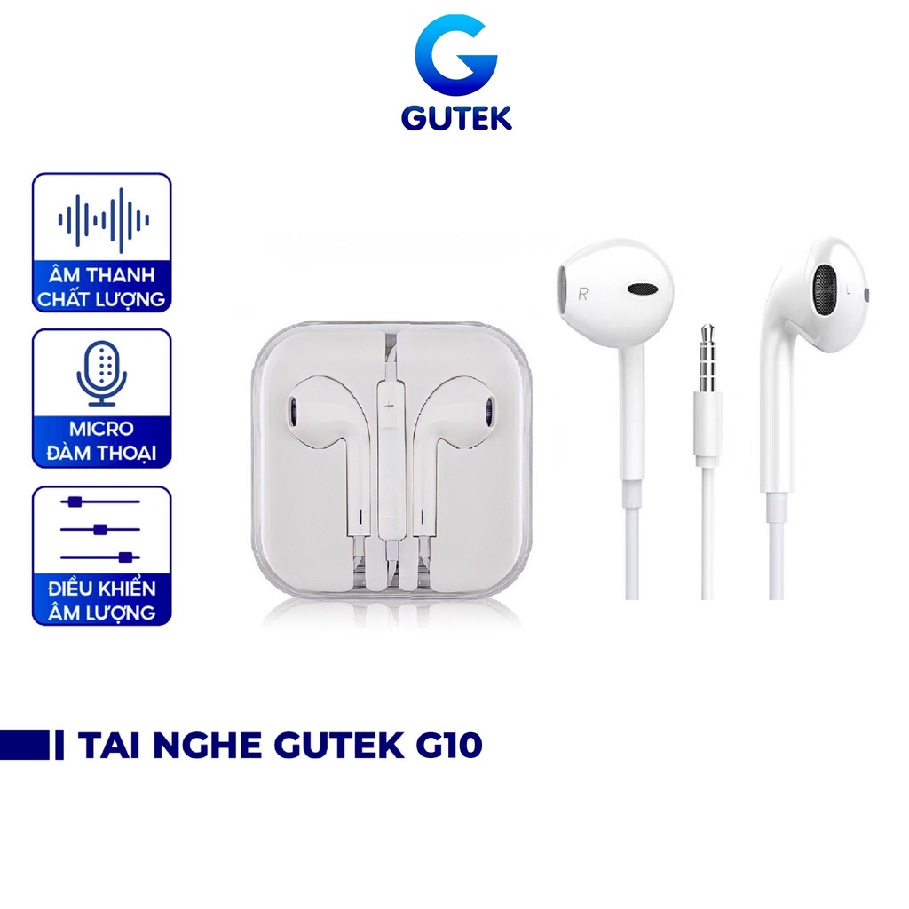 Tai nghe có dây nhét tai jack cắm 3.5mm giá rẻ có mic điện đàm dùng cho điện thoại Gutek G10