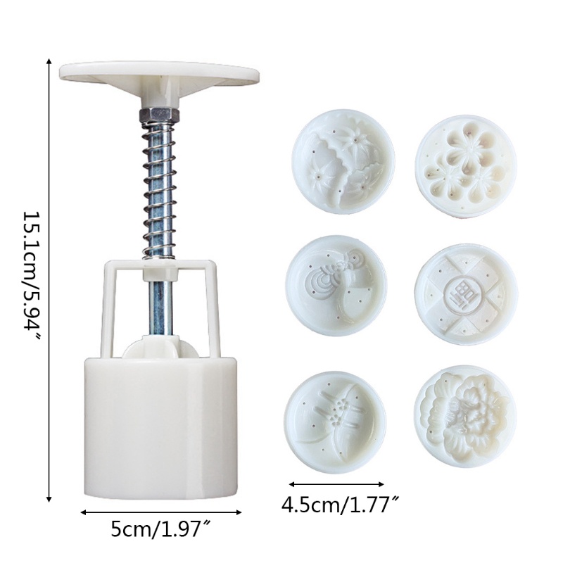 Bộ dụng cụ ép làm bánh trung thu 50g kèm 6 khuôn