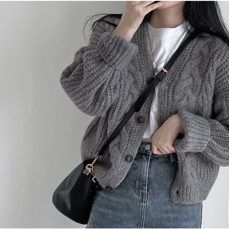 Áo khoác len vặn thừng khuy gỗ, áo cardigan
