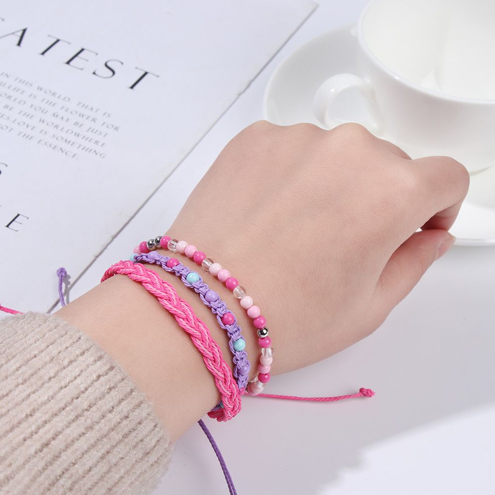 3Pcs/set Beads Bracelet Muti-layer Hand Woven Wax Thread Hand Rope Bohemian Colorful Jewelry