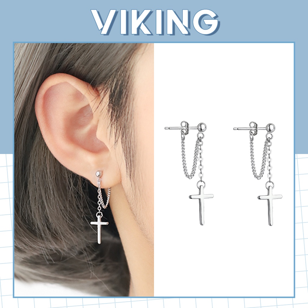 Khuyên Tai Bông Tai Nữ Chữ Thập Dáng Dài Basic Nhẹ Nhàng C09
