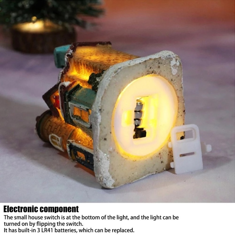 Ngôi nhà tiểu cảnh bằng nhựa resin có đèn LED phát sáng dùng trang trí nhà cửa dịp Giáng Sinh