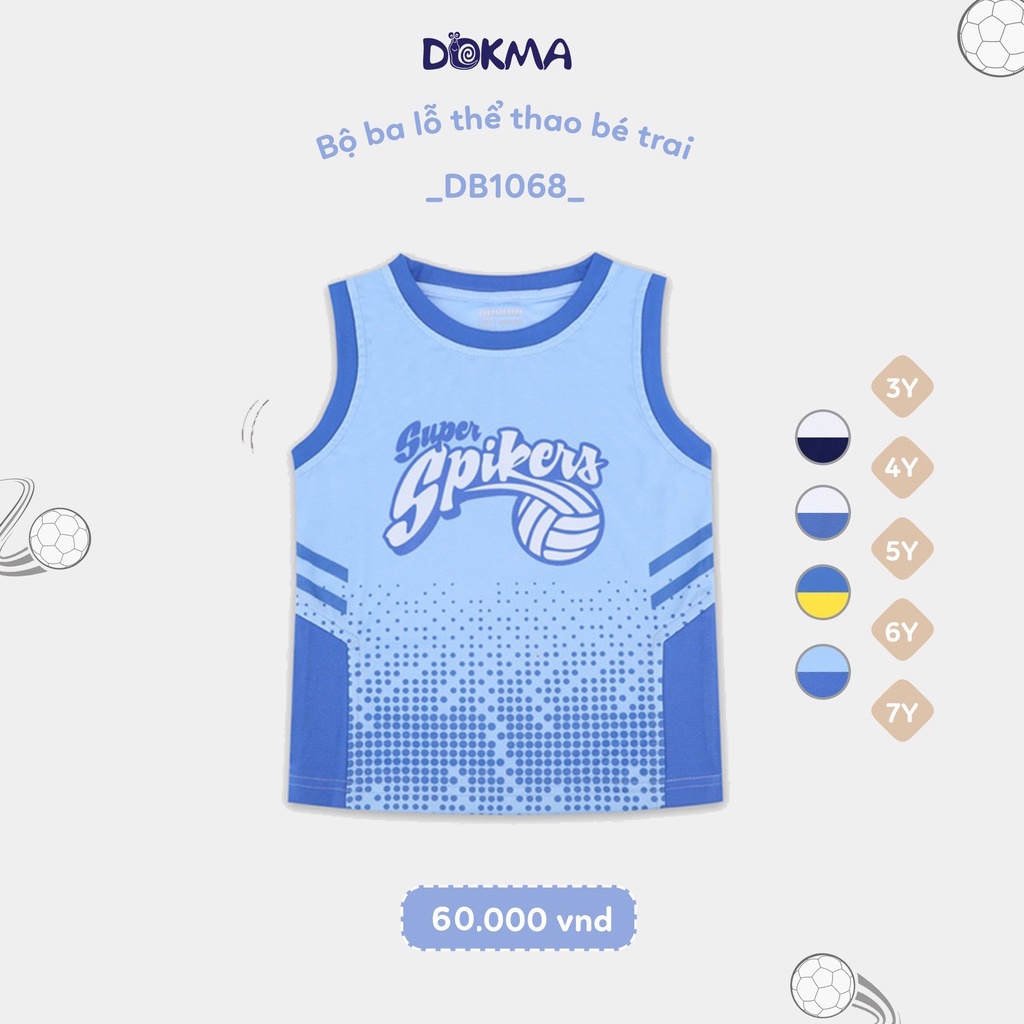 Bộ thể thao 3 lỗ sát nách bé trai Dokma - chất Poly Quick Dry siêu mềm mát, thoát khí, chống nhăn