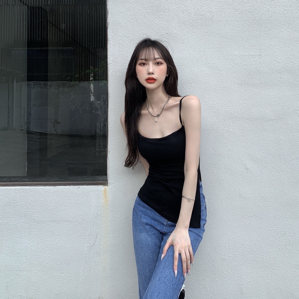 QADCOL Áo Ống Thiết Kế Không Đồng Đều Xinh Xắn Thời Trang Dành Cho Nữ