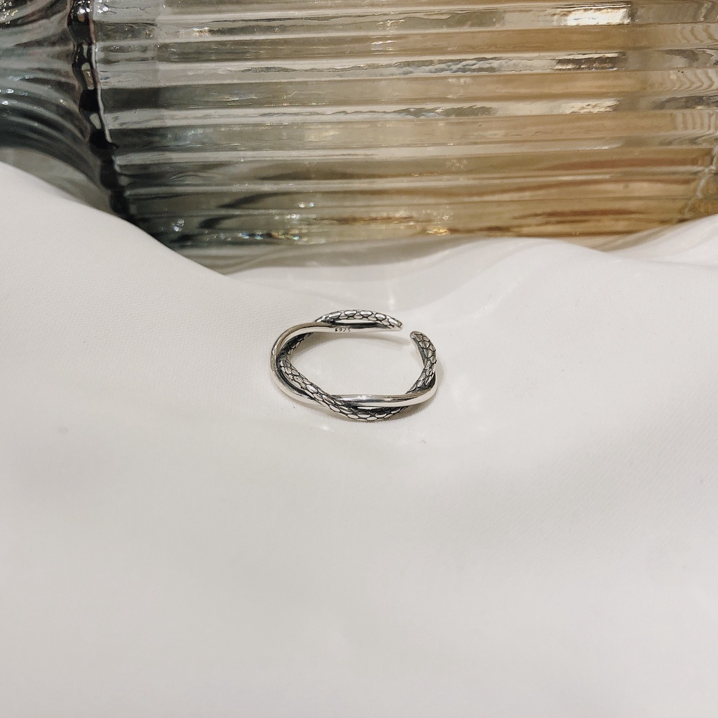 Nhẫn bạc S925_ Nhẫn dây xoắn họa tiết vẩy cá