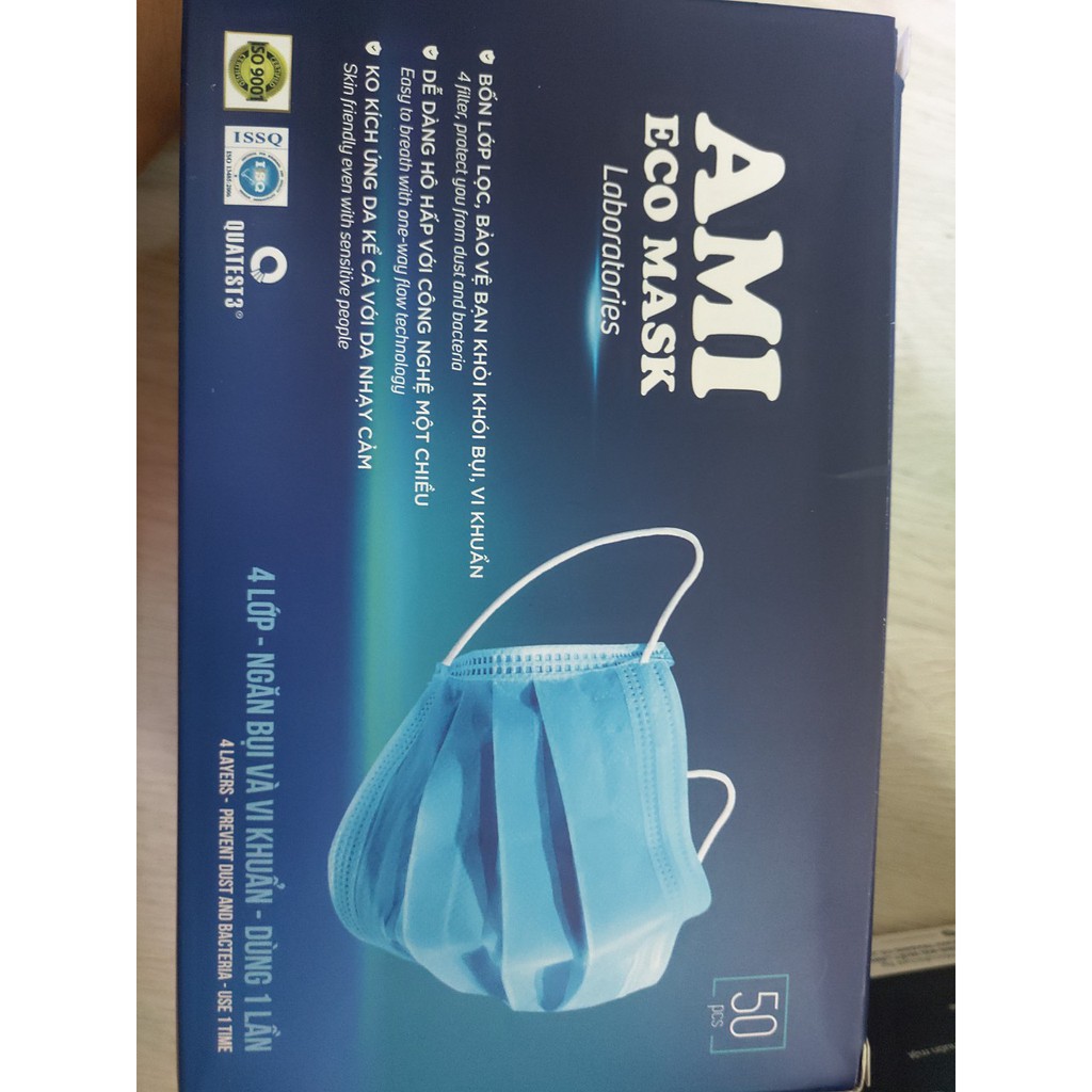 combo 4 Hộp Khẩu Trang Y Tế _AMI_ 4 lớp.Chuẩn kháng khuẩn ( 50 chiếc 1 túi ) 4 xanh